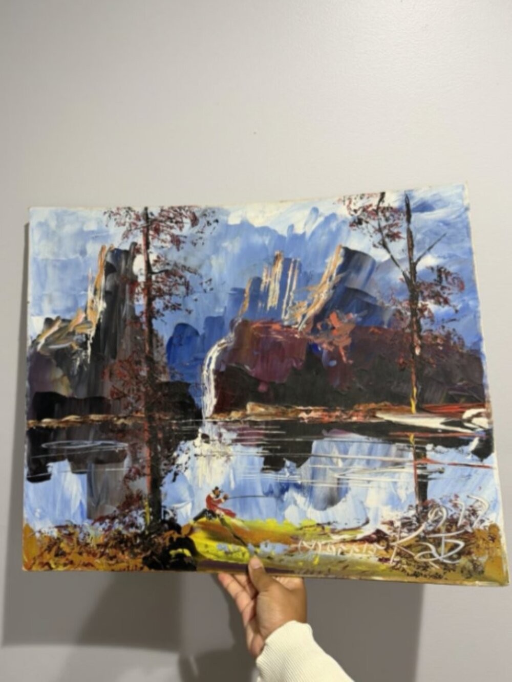 Maurice Katz, 1977, original oil painting, unframed, landscape, fishing.